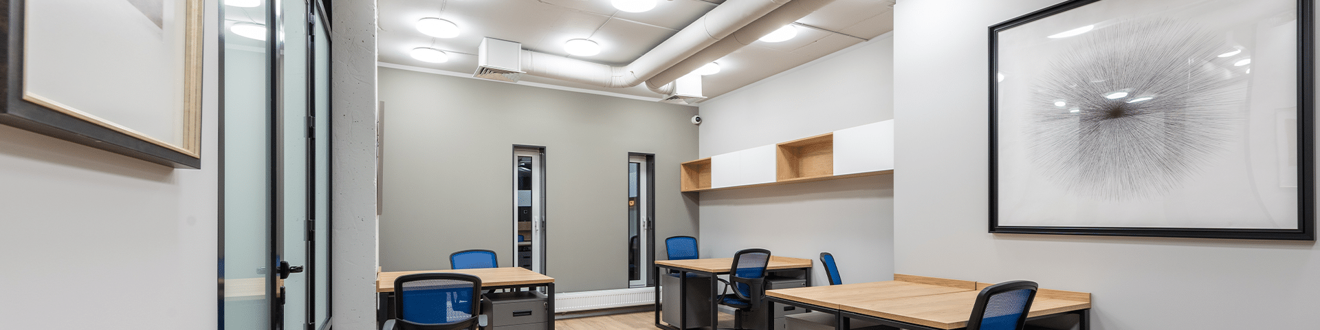 Office with ceiling lights